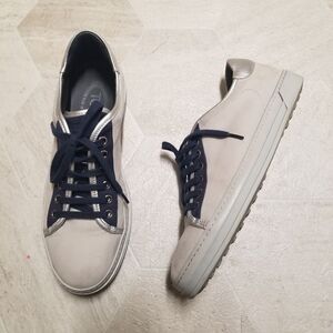 Tod's Grey Blue Leather And Nubuck Suede Low Top Sneakers 38